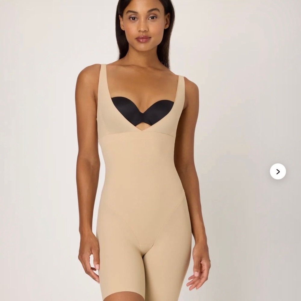 Maidenform Open Bust Body Shaper Beige 2556 Bodysuit Tummy Control Small